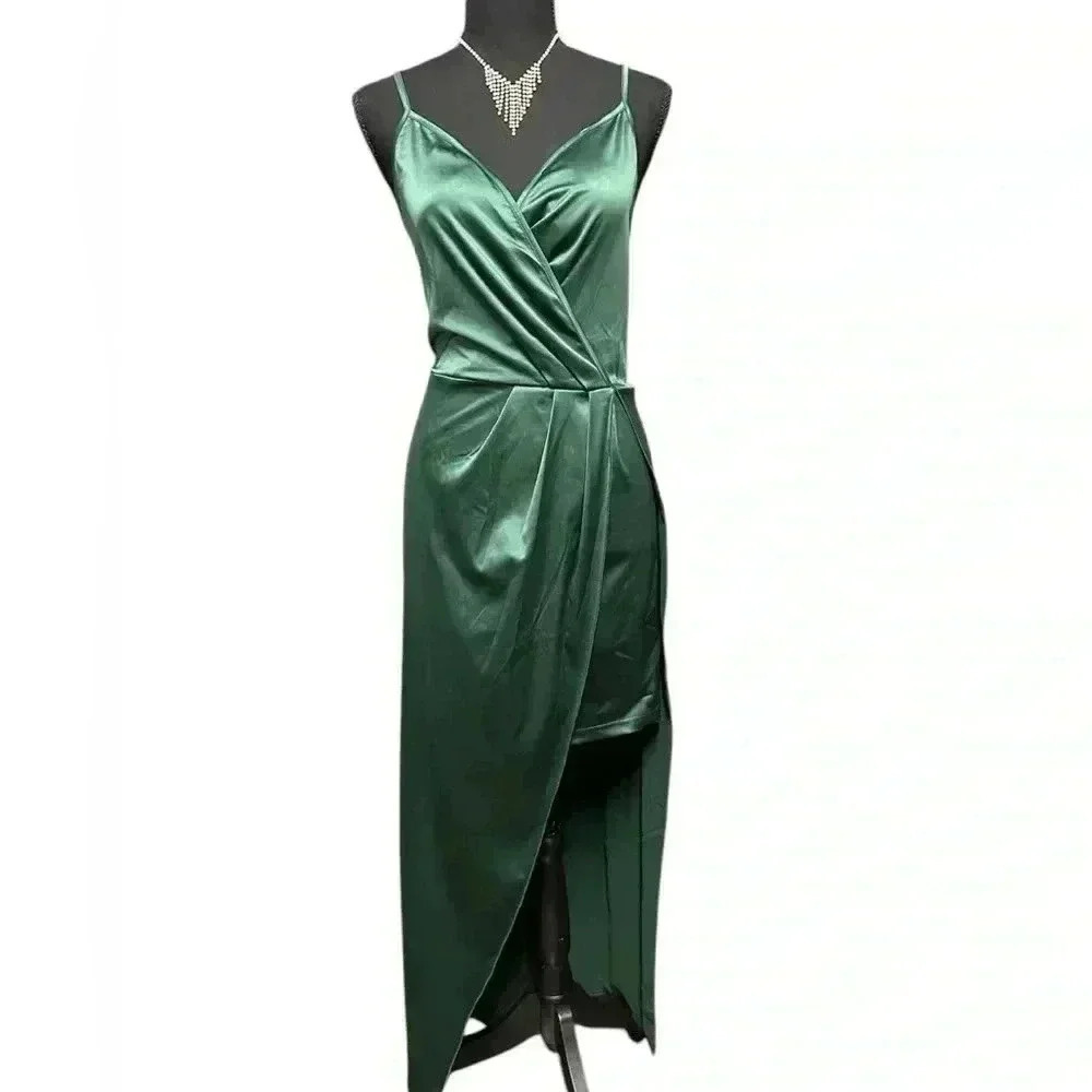 🎄 NWOT SHEIN Hunter green Hi/low long holiday dress, L (small XL)